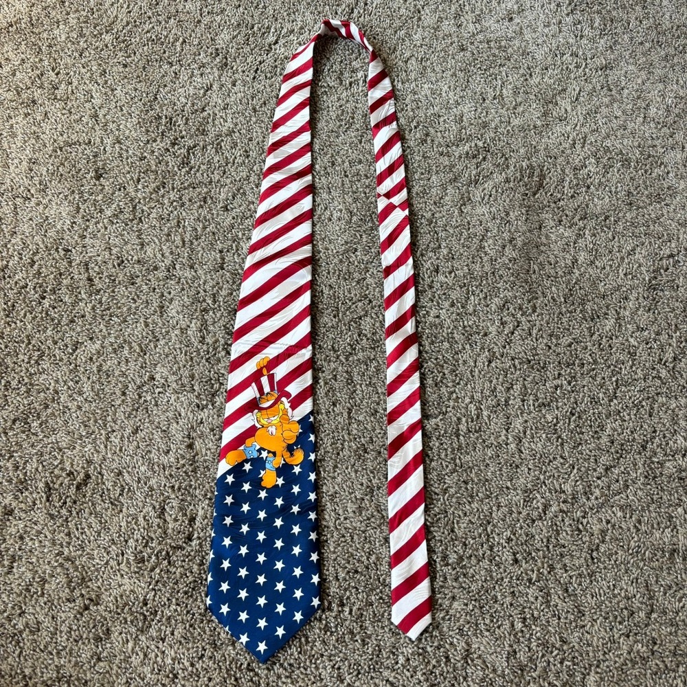 Garfield Uncle Sam American Flag Silk Tie Keith Daniels Neckwear Patriotic Red